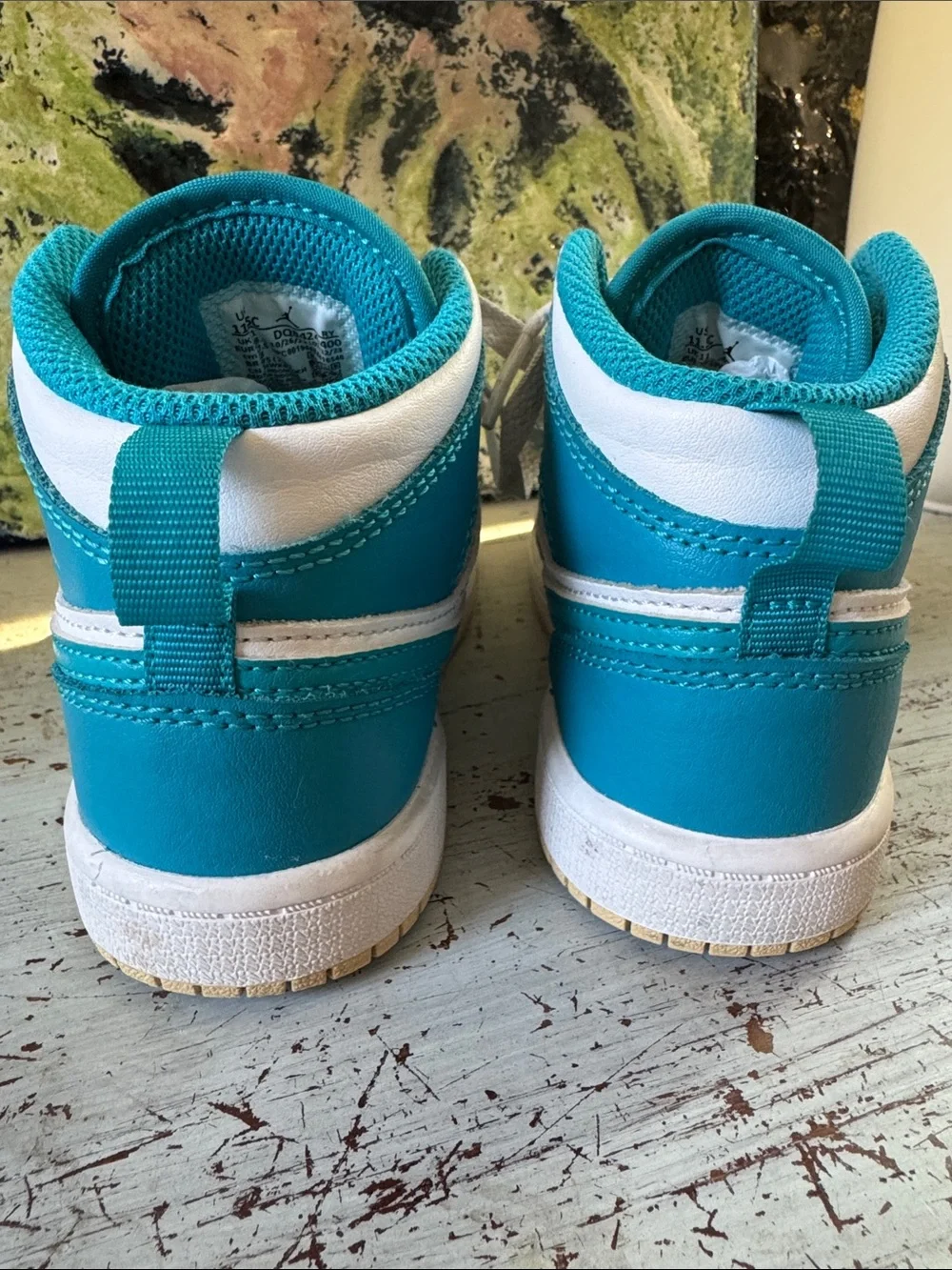 Jordan Kids' Teal and White Mid Sneakers 11.5